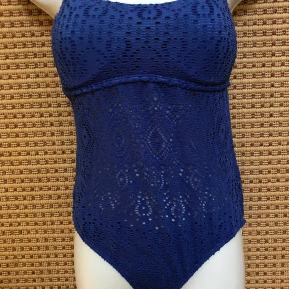 Women’s Lace Crochet One Piece Swimsuit S Blue Removable Strap